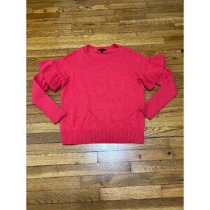 Ann Taylor Womens Sweater Size Large Red Wool Nylon Knit Ruffle Sleeve NWT!